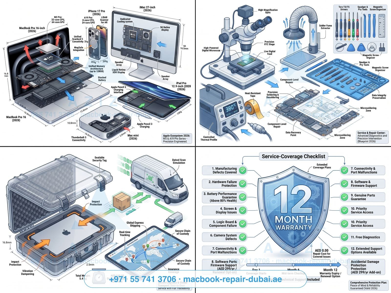 Apple device repair Dubai - full device family service infographic