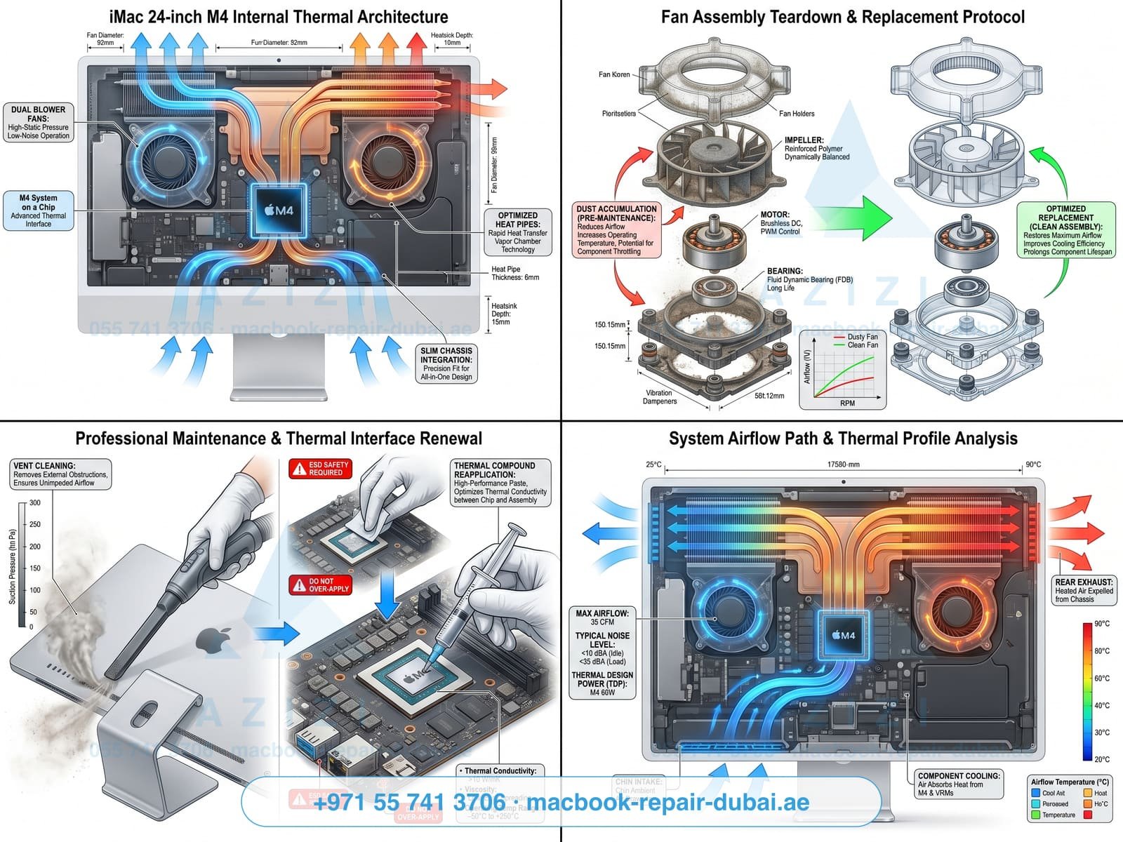 iMac cooling and fan repair Dubai - thermal system infographic