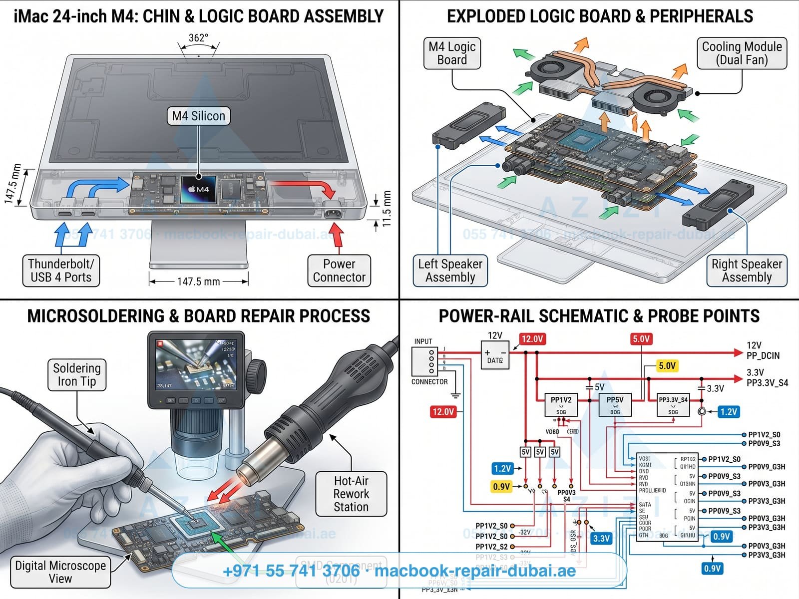 iMac logic board repair Dubai - M4 board engineering infographic iMac logic board repair Dubai - M4 board engineering infographic