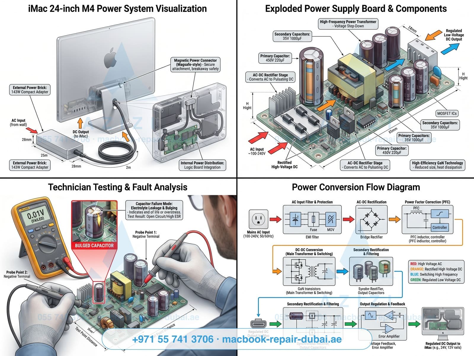 iMac power supply repair Dubai - PSU board engineering infographic