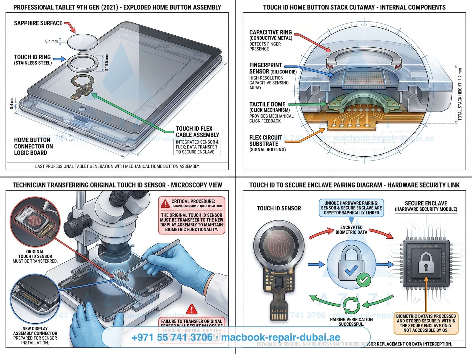 iPad home button and Touch ID repair Dubai - button assembly engineering infographic