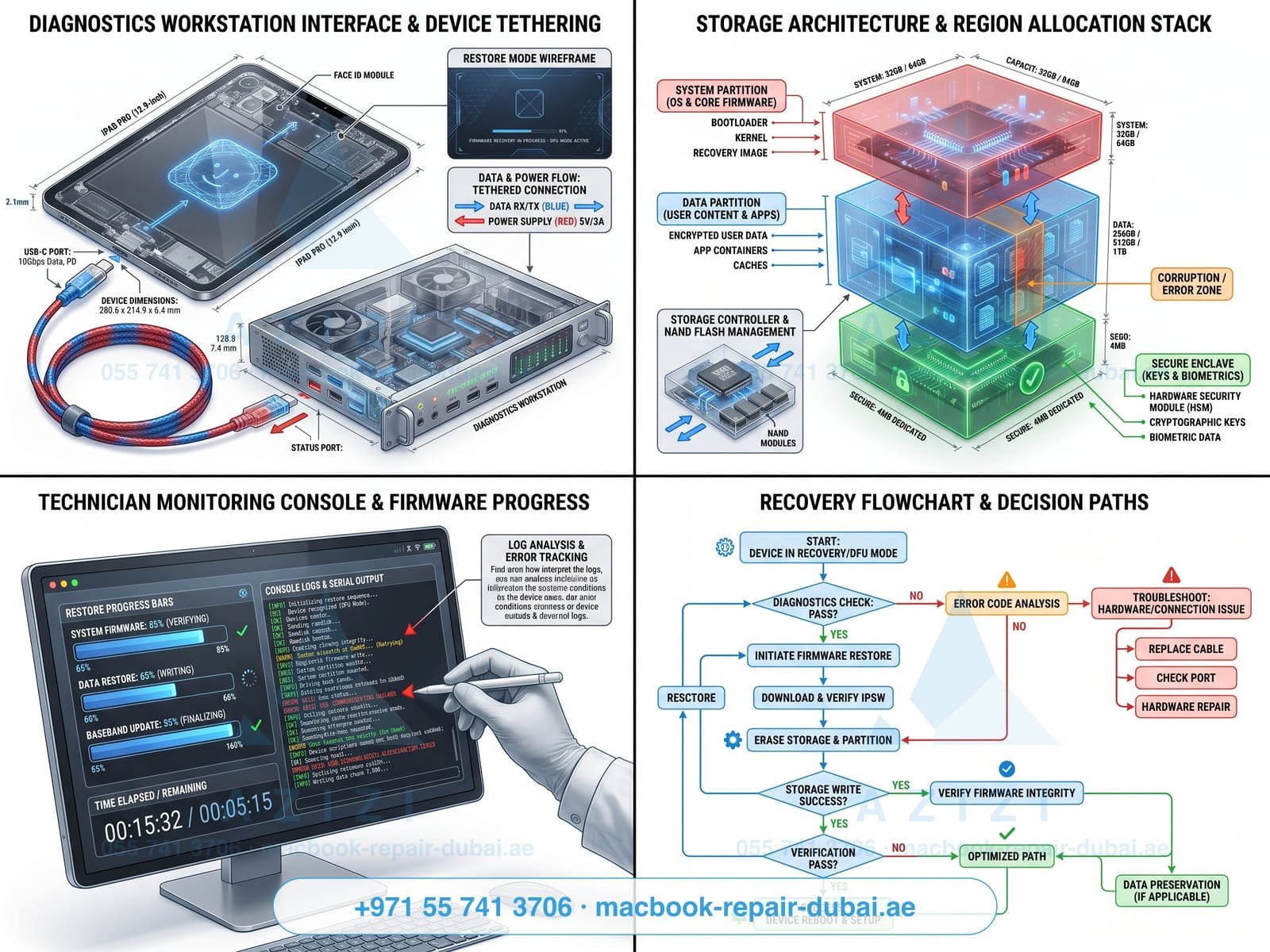 iPad software reset and unlock service Dubai - restore workstation infographic