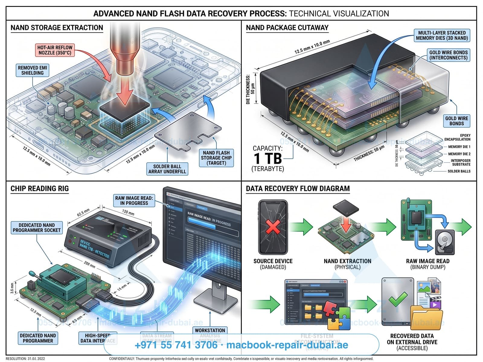 iPhone data recovery Dubai - NAND chip-off recovery process infographic