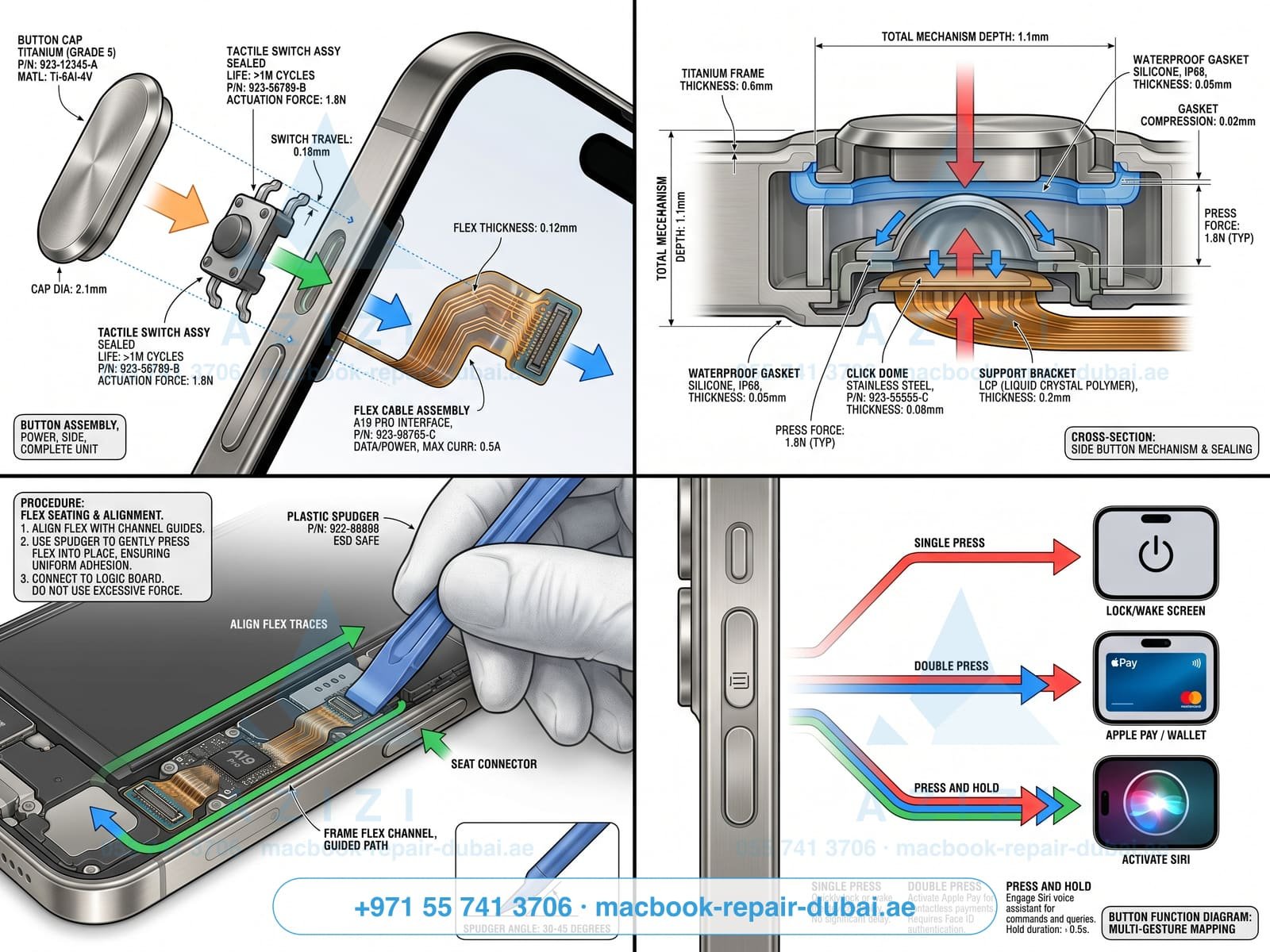 iPhone power side button repair Dubai - button flex assembly engineering infographic