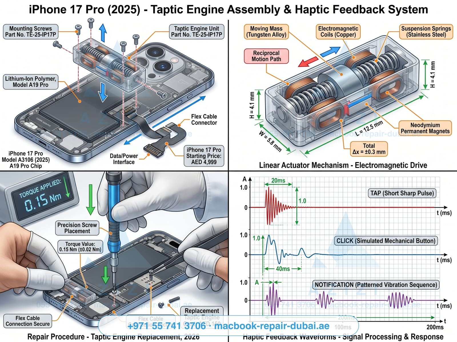 iPhone Taptic Engine repair Dubai - haptic motor assembly engineering infographic