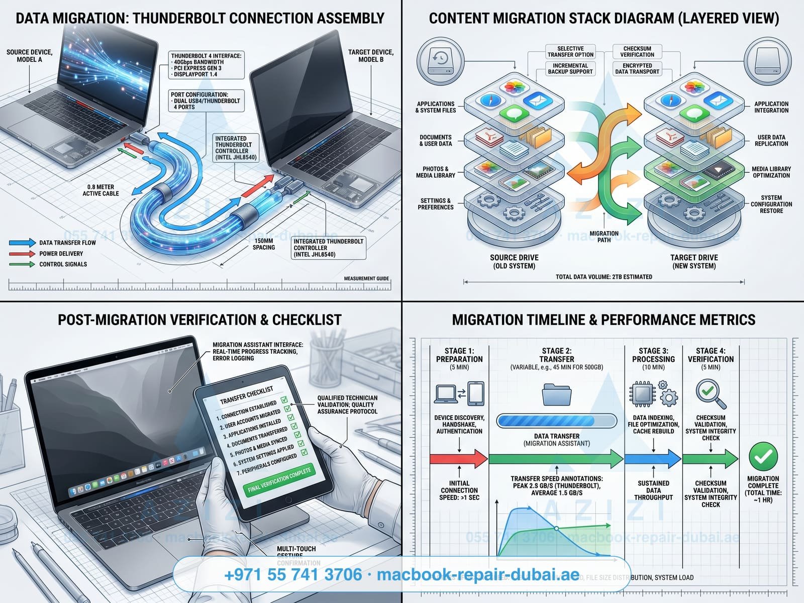 Mac setup and data migration service Dubai - transfer workflow infographic