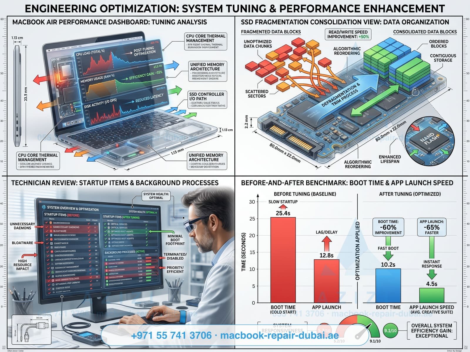Mac performance tune-up service Dubai - optimization engineering infographic