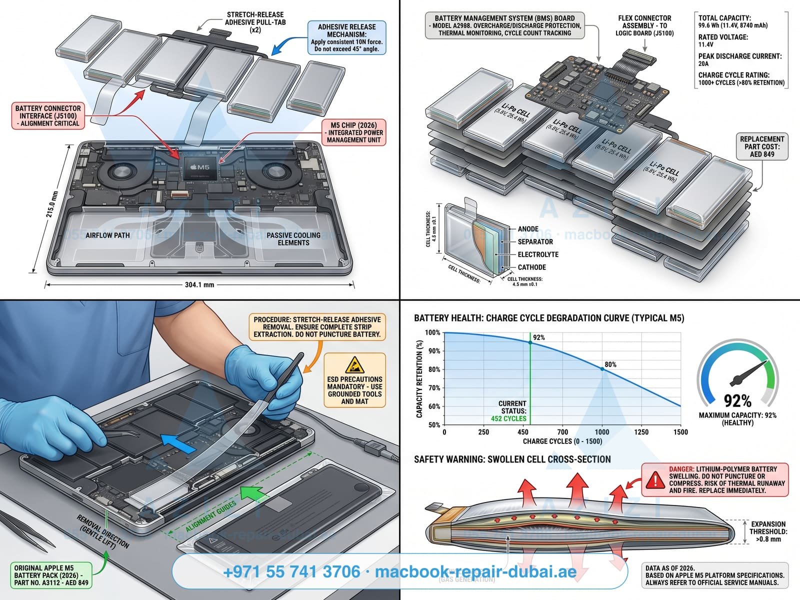 MacBook Pro battery replacement Dubai — 100Wh lithium pack removal and health diagnostics at our Media City workshop