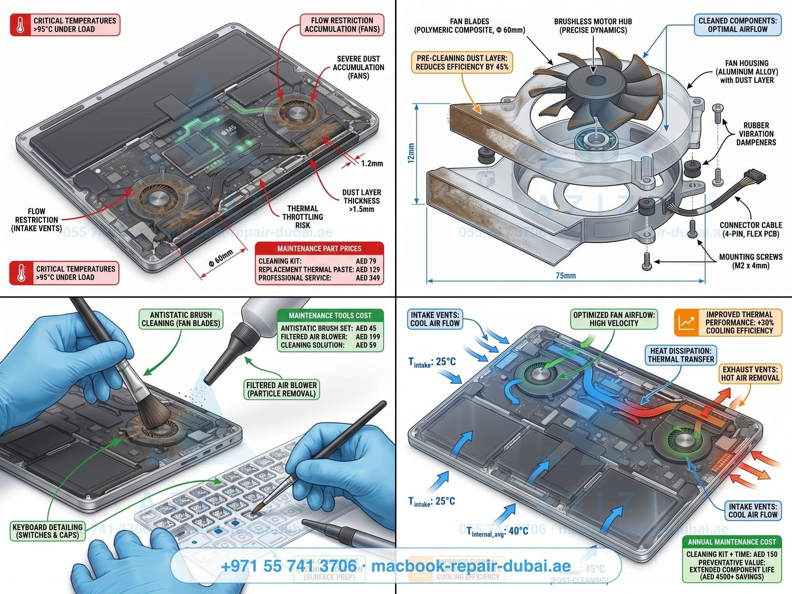 MacBook cleaning and maintenance service Dubai - internal dust removal infographic