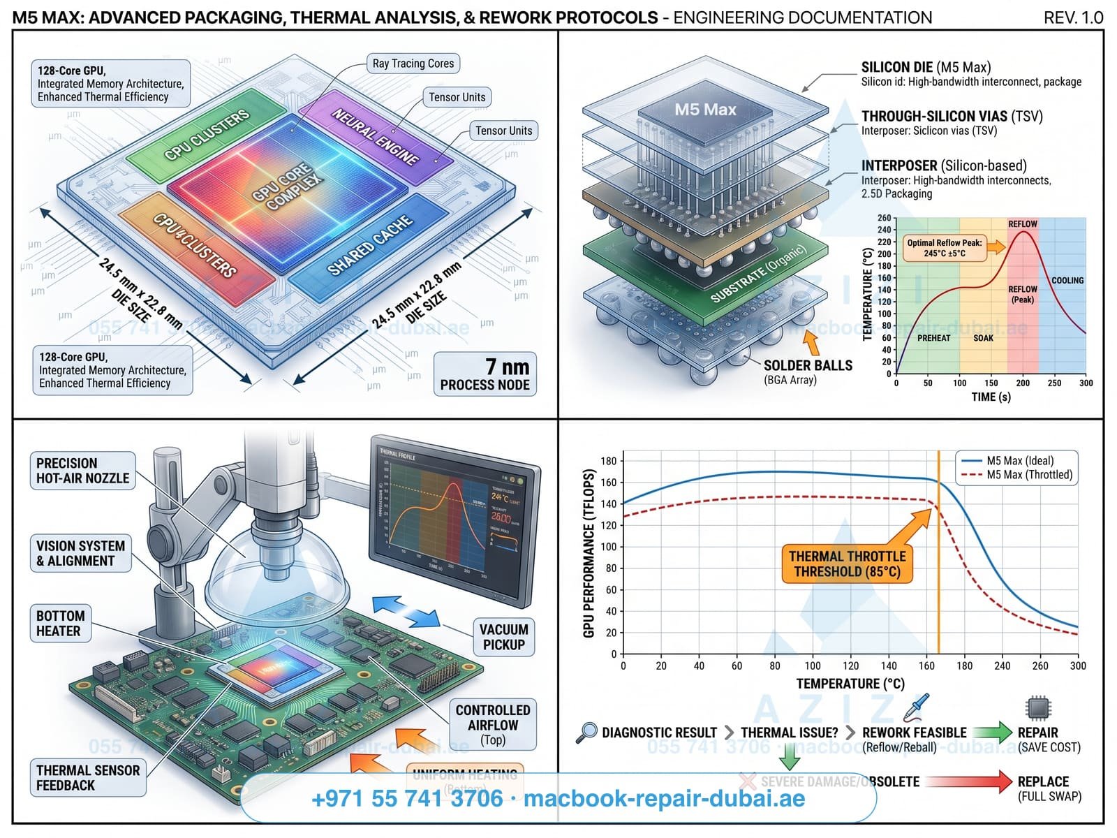 MacBook GPU repair Dubai - graphics silicon engineering infographic