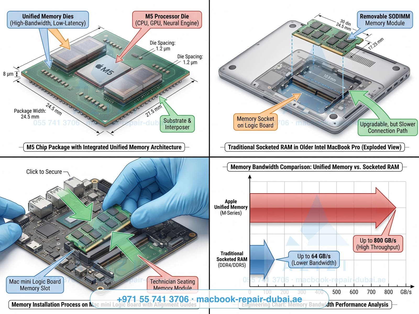Mac RAM and unified memory upgrade Dubai - memory architecture infographic