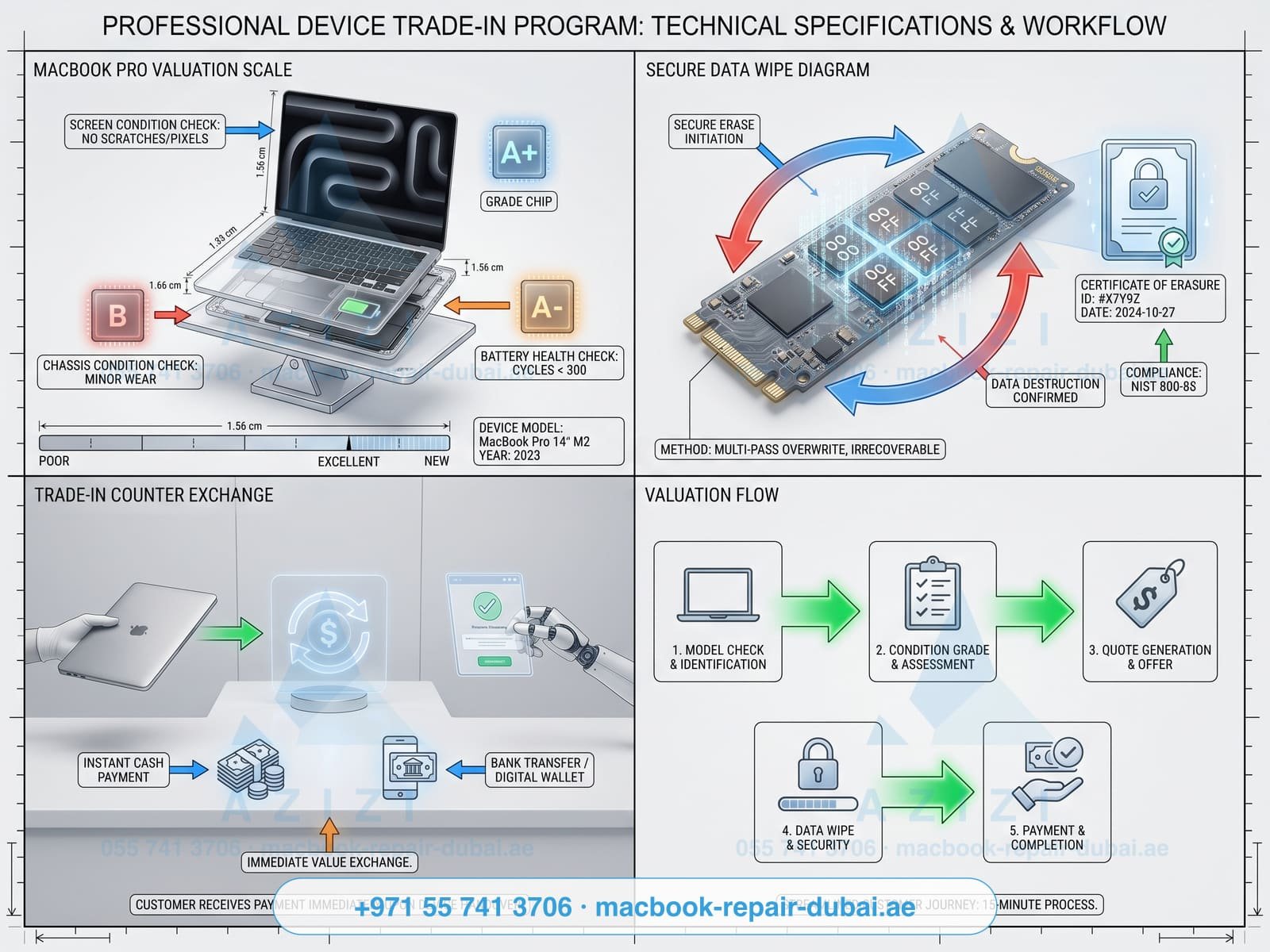Sell or trade in MacBook Dubai - valuation process infographic