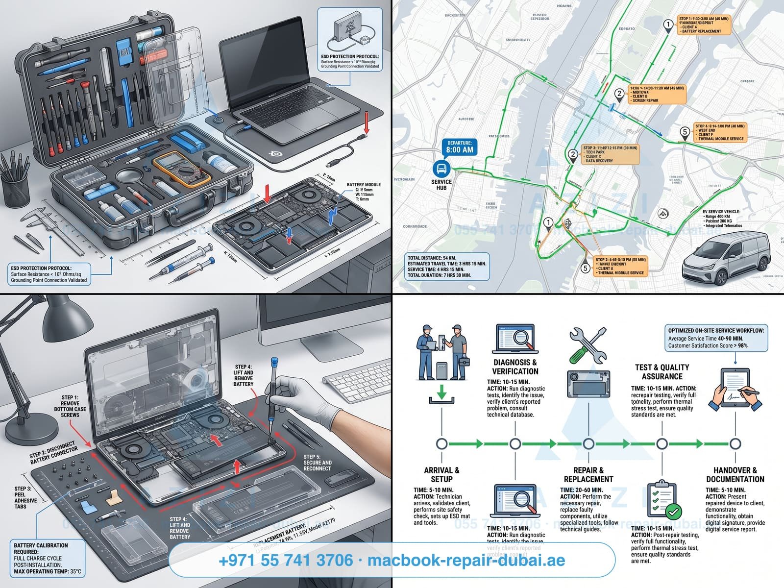 On-site MacBook repair Dubai - mobile technician service infographic
