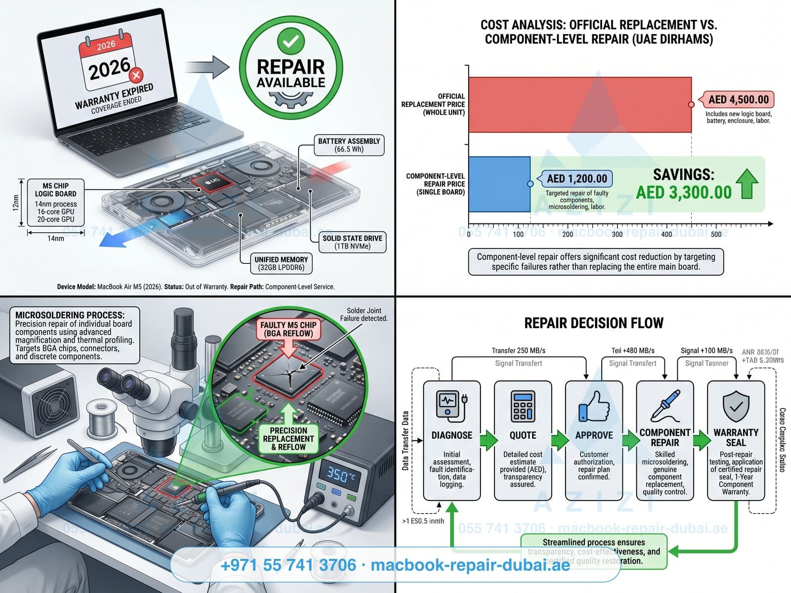 Out of warranty Apple repair Dubai - cost comparison infographic