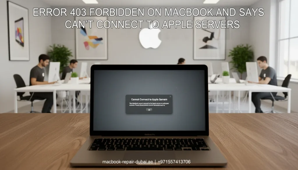 Error 403 Forbidden on MacBook and says can’t connect to Apple servers.